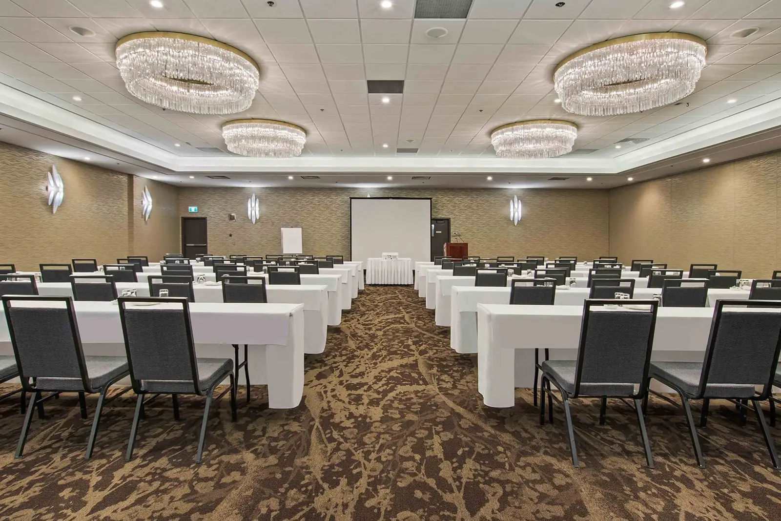 Classroom-style setup in a conference room at the Calgary Plaza Hotel & Conference Centre